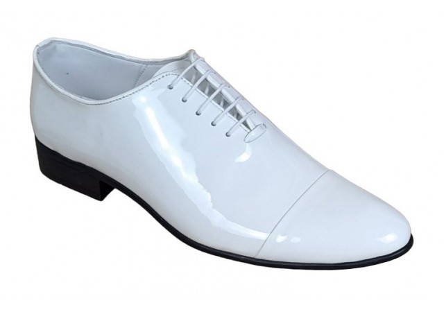 Pantofi barbati, albi, eleganti, din piele naturala lac, alb - MOD1ALAC